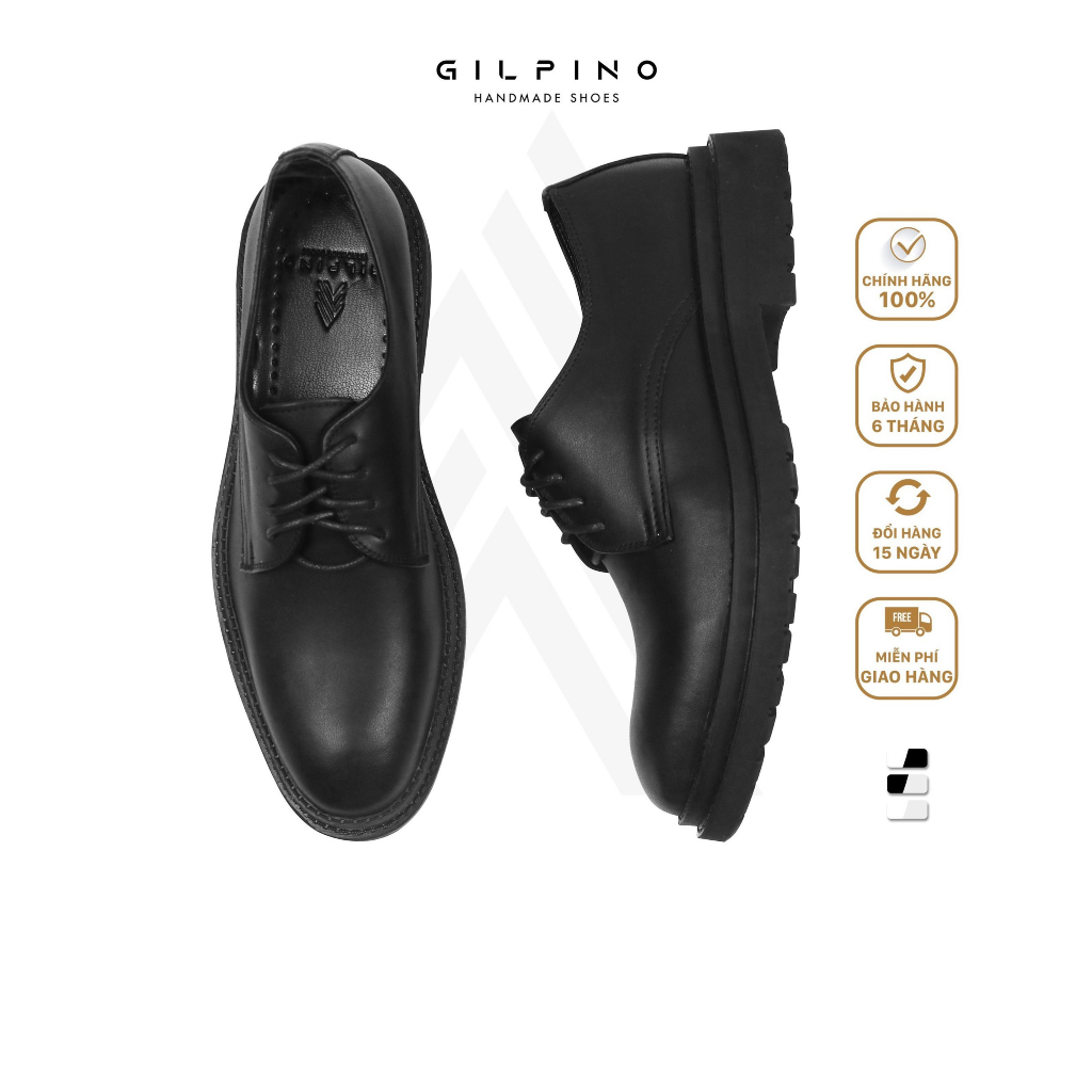 Giầy tây nam, giầy da công sở + 5cm Derby Combat CS 12 - giày da bò nhập khẩu - bảo hành 6 tháng - keo đế trọn đời