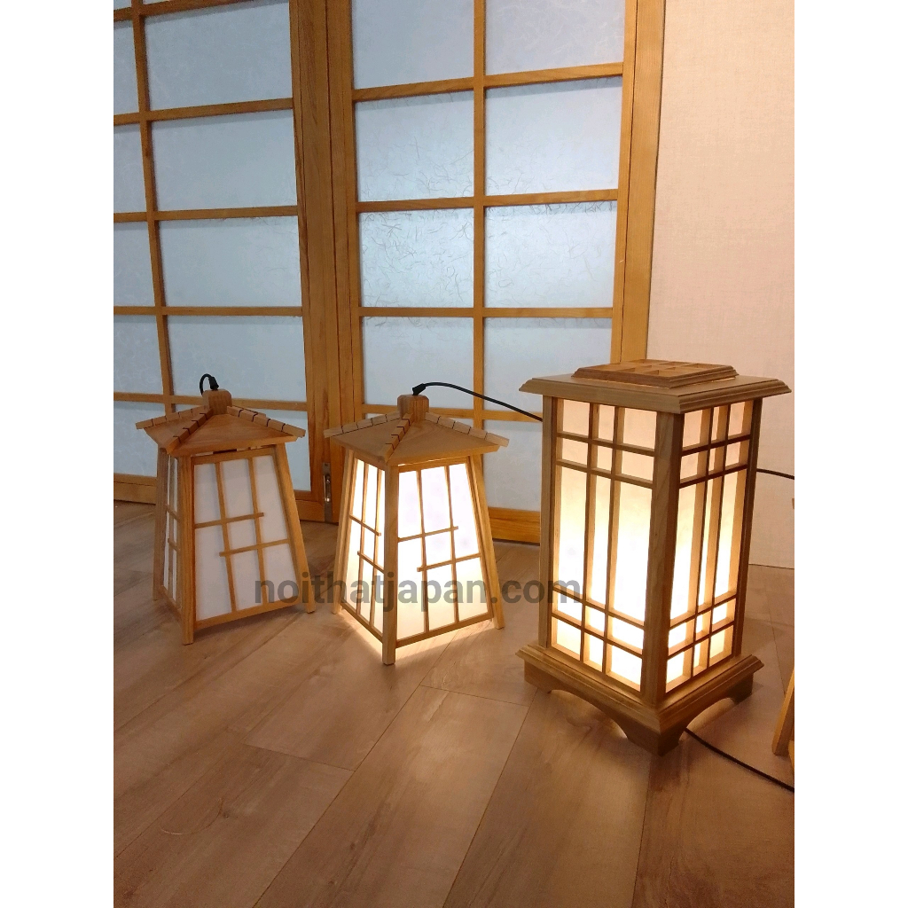 Đèn gỗ thả trần, đèn gỗ phòng trà, phòng thiền phong cách Nhật bản, gỗ Sồi tự nhiên và Shoji Nhật, kt 23 x 23 x 37cm