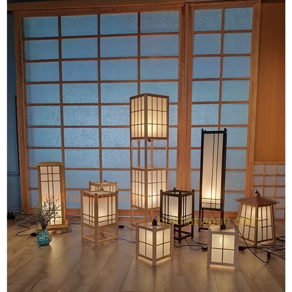 Đèn gỗ thả trần, đèn gỗ phòng trà, phòng thiền phong cách Nhật bản, gỗ Sồi tự nhiên và Shoji Nhật, kt 23 x 23 x 37cm