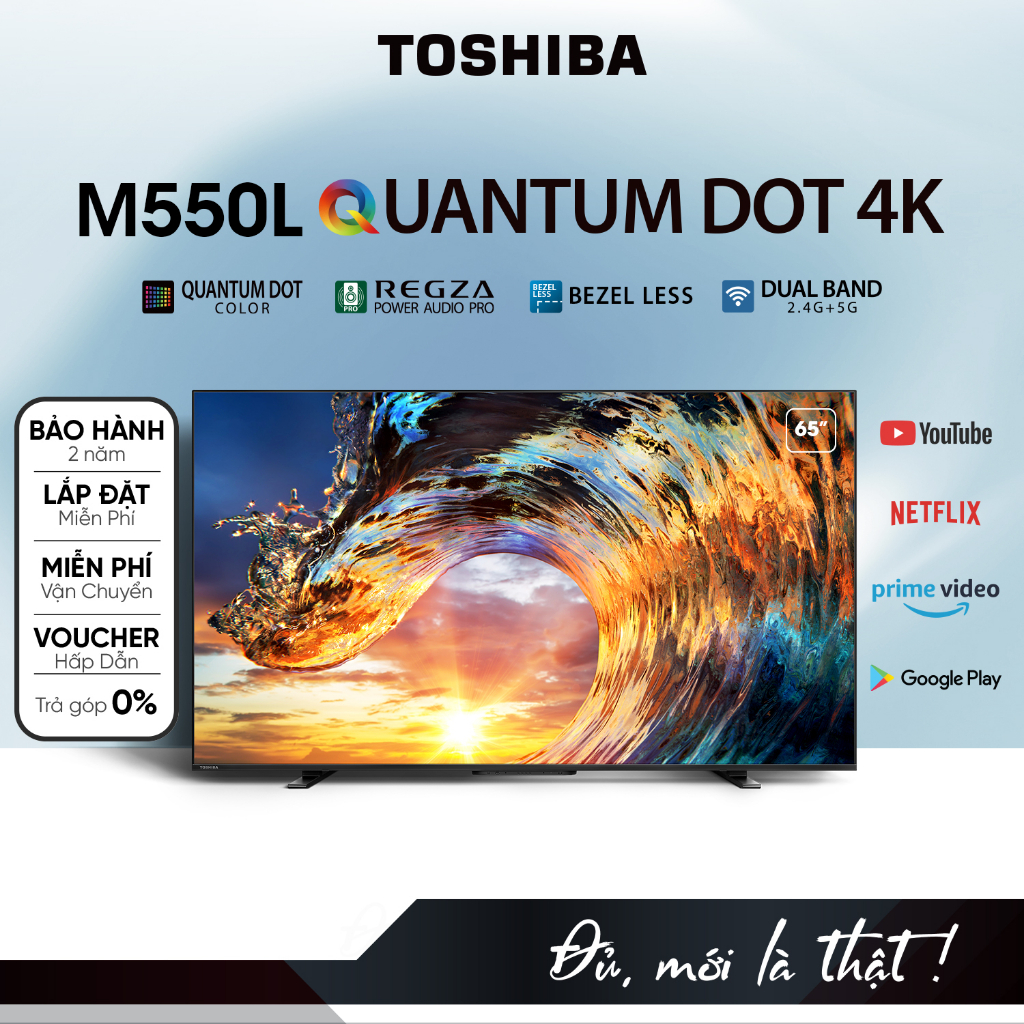 Google Tivi QLED TOSHIBA 65 inch 65M550L|Smart TV Màn Hình Quantum Dot 4K UHD Tràn Viền Vô Vực|Loa 49W|Miễn Phí Lắp Đặt