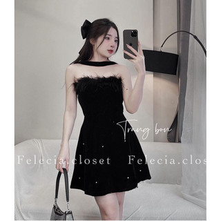 Đầm quây lông mix đá phối chocker