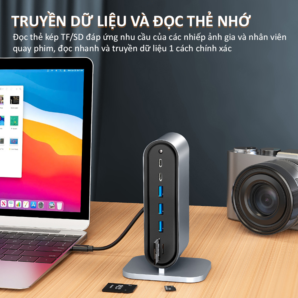 Hub Type C - USB 3.0 13 port SIDOTECH trạm hub chuyển đổi mở rộng kết nối máy tính laptop pc máy in HDMI VGA cáp mạng