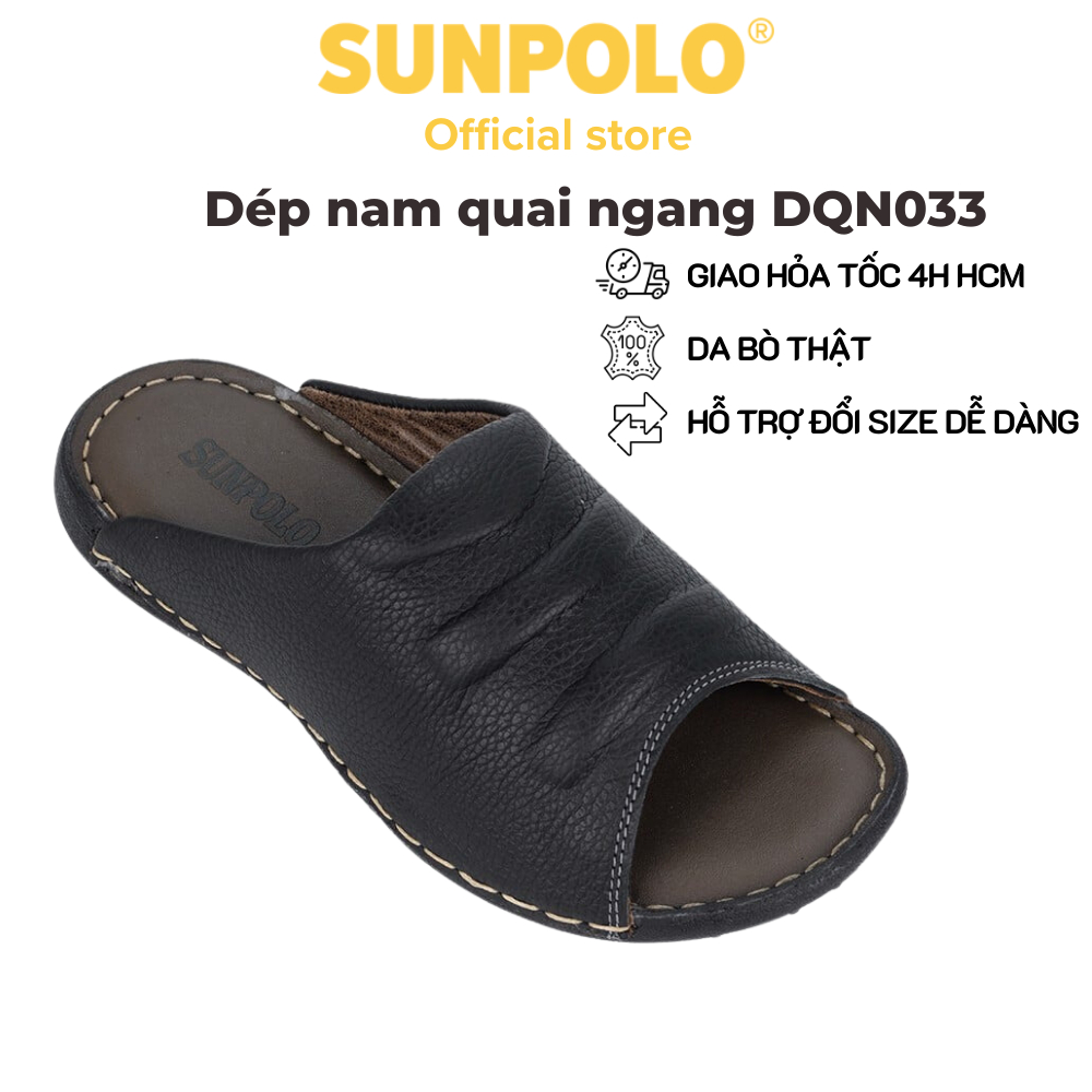 Dép Nam Quai Ngang Da Bò SUNPOLO DQN033 (Đen, Nâu)