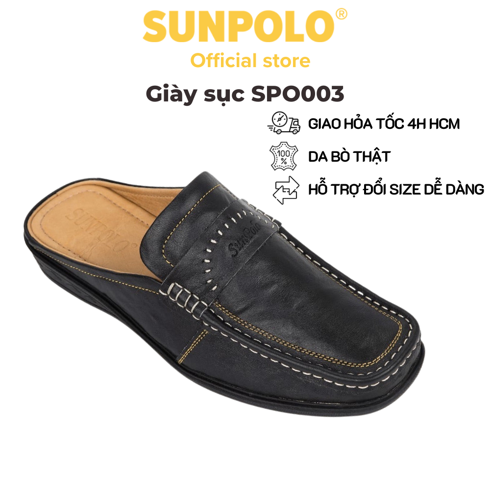 Giày sục nam Da bò cao cấp SUNPOLO - SPO003