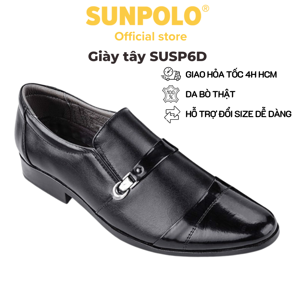 Giày tây nam Da bò cao cấp SUNPOLO giày đi làm văn phòng, công sở Màu Đen - đế cao 3cm - SUSP6D