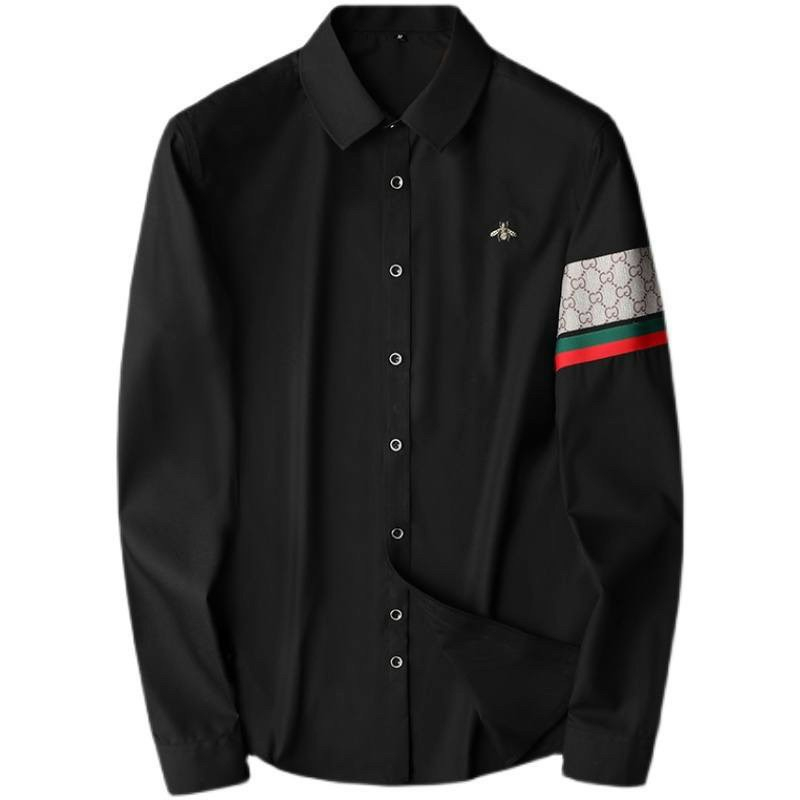 Áo So Mi Tay Dài Nam Chất Lụa Phối Hoạ Tiết Hoa Văn Tay Phong Cách Hàn Quốc