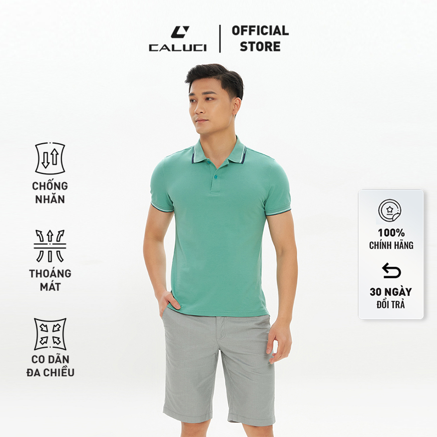 Áo polo nam CALUCI cộc tay, phom slimfit ôm vừa vặn, dệt logo chất liệu mềm mại thoáng mát co giãn tốt MPS322S