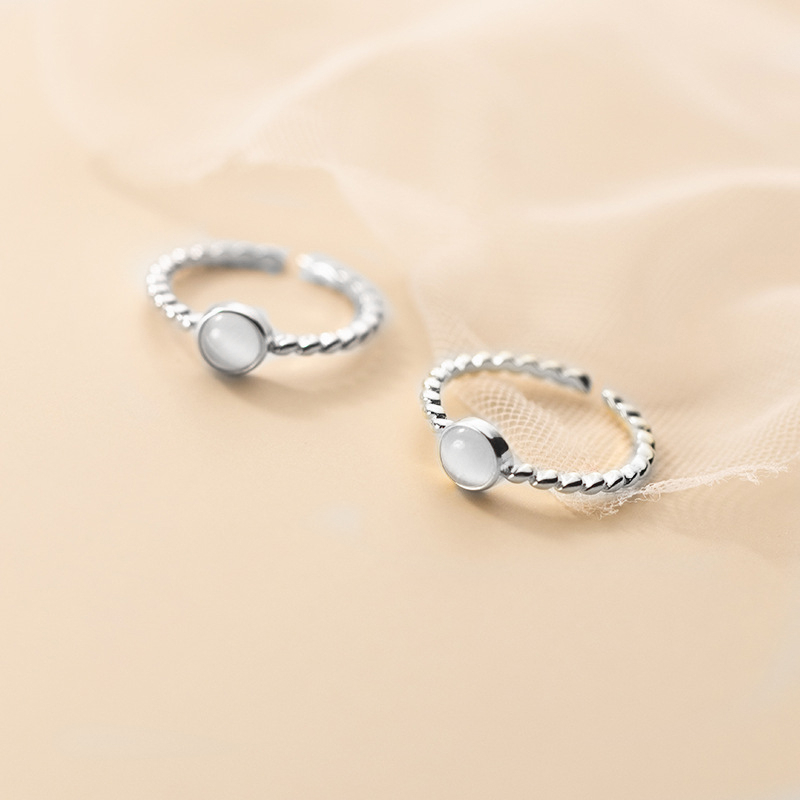 Nhẫn bạc nữ Miêu Bạc Đá Opal Tròn bản hở sang chảnh chất liệu s925 phụ kiện trang sức nữ MN29