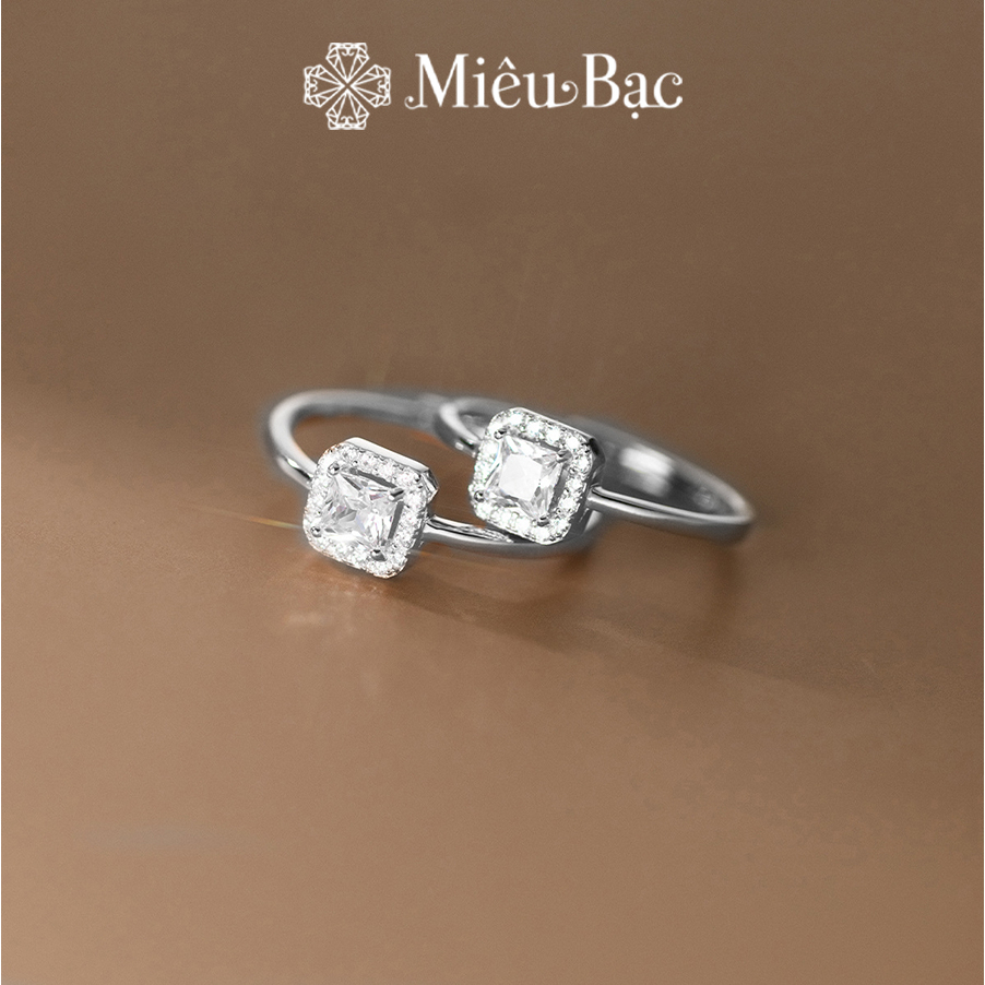 Nhẫn bạc nữ Miêu Bạc đính đá vuông sang chảnh freesize chất liệu s925 phụ kiện thời trang trang sức MN19