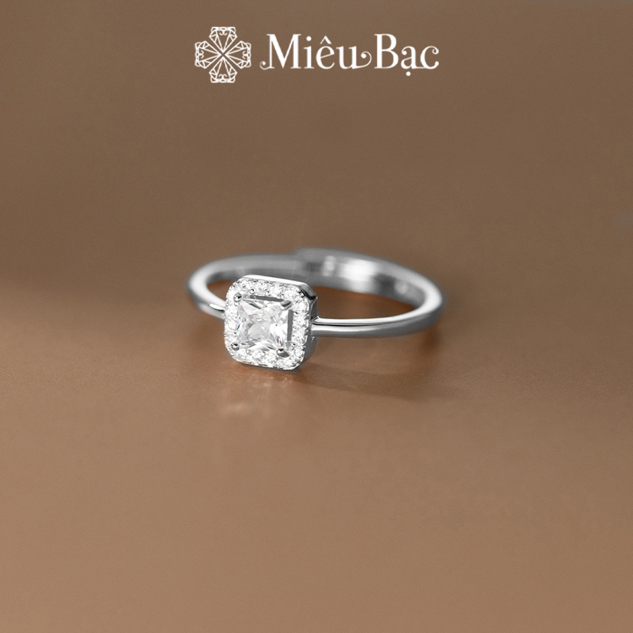 Nhẫn bạc nữ Miêu Bạc đính đá vuông sang chảnh freesize chất liệu s925 phụ kiện thời trang trang sức MN19