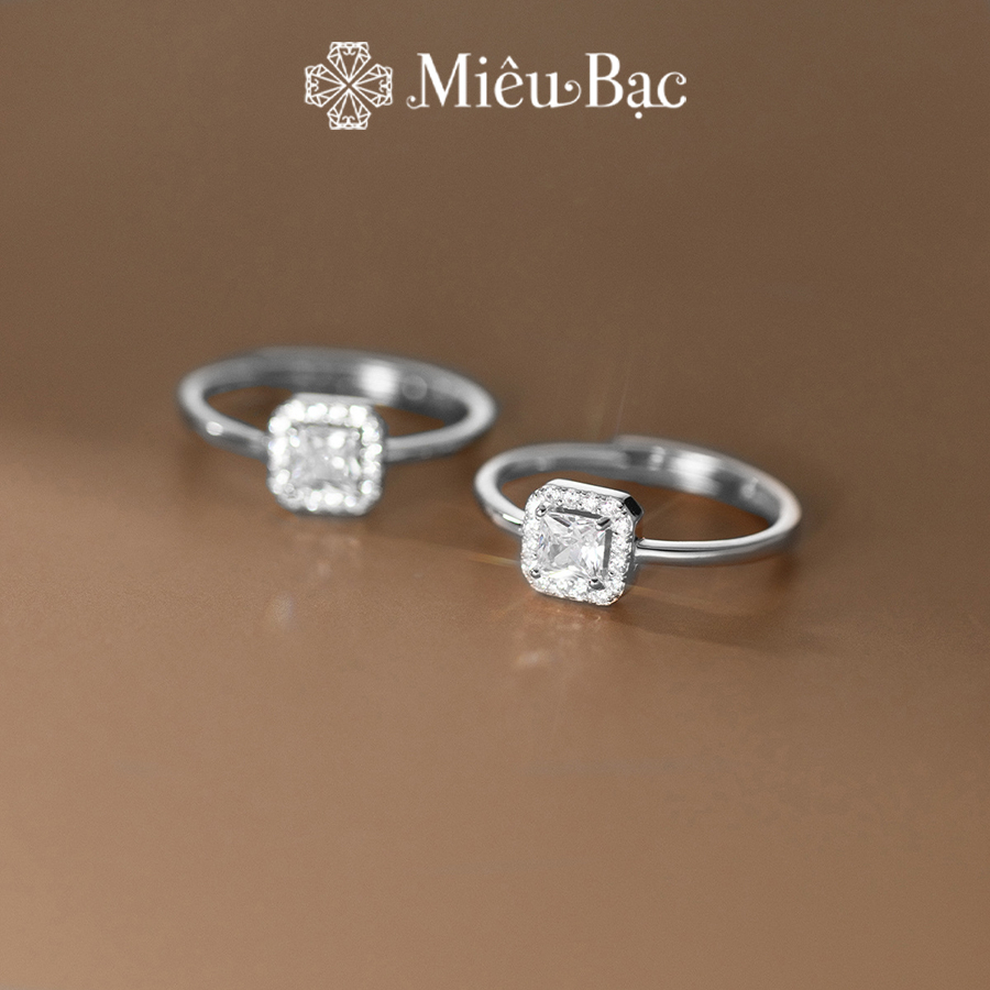 Nhẫn bạc nữ Miêu Bạc đính đá vuông sang chảnh freesize chất liệu s925 phụ kiện thời trang trang sức MN19