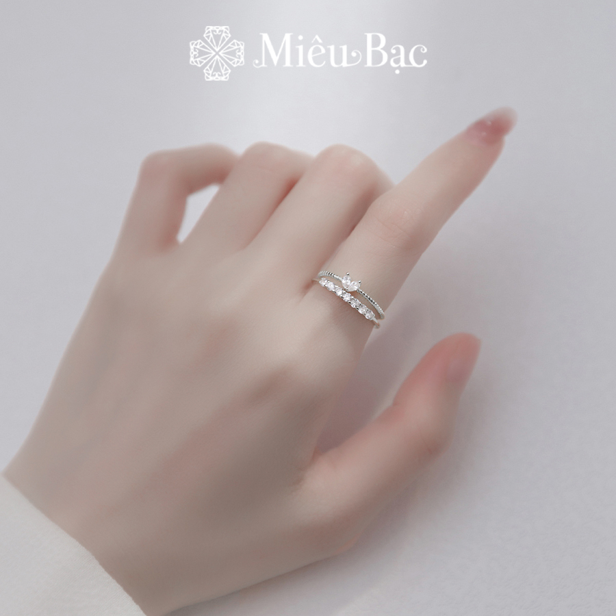 Nhẫn bạc nữ Miêu Bạc đính đá bản hở đẹp đơn giản chất liệu s925 phụ kiện trang sức xinh MN12