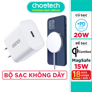 Combo đế sạc không dây magsafe nam châm 15w cho iphone 15, ip14, ip13, ip12 choetech t517 và củ sạc type c 20w pd5005