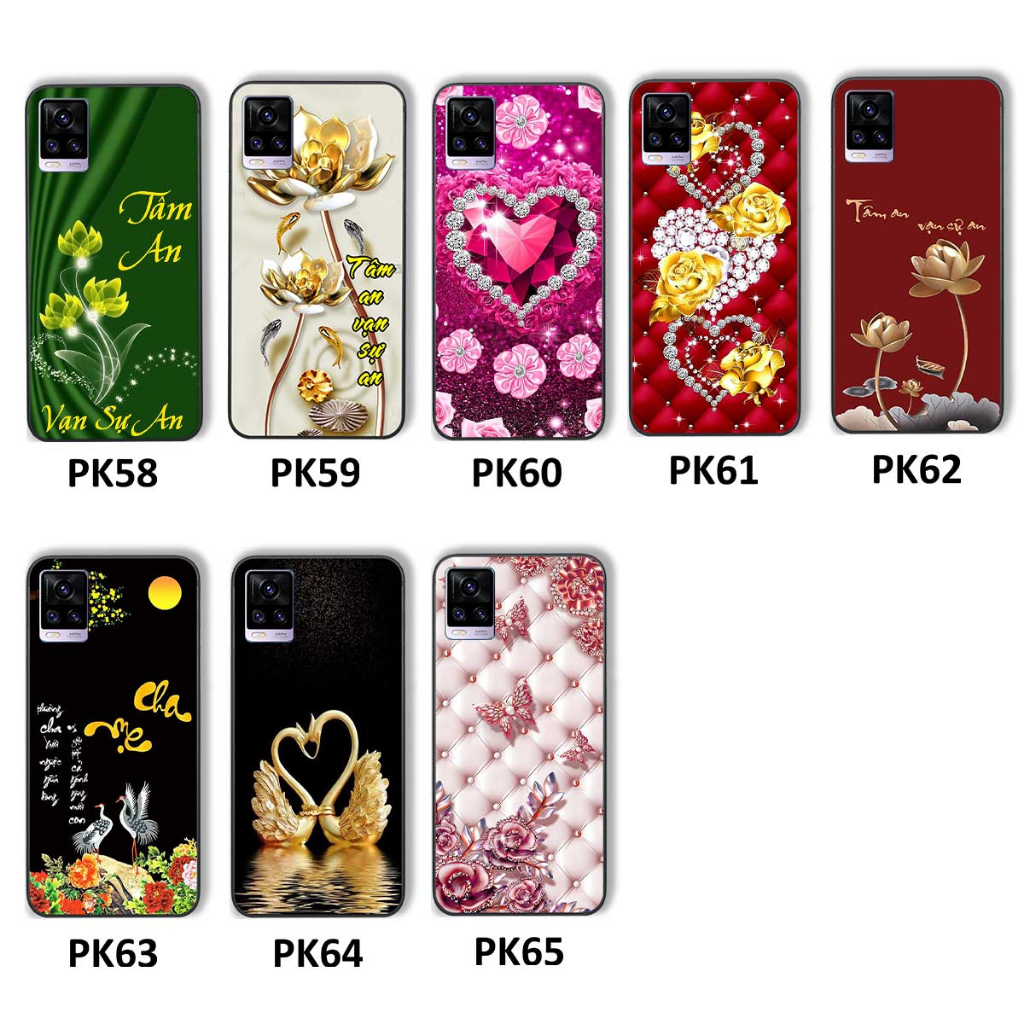 Ốp lưng Vivo V20 hình hoa tâm an vạn sự an, thư pháp ý nghĩa, rẻ bền đẹp