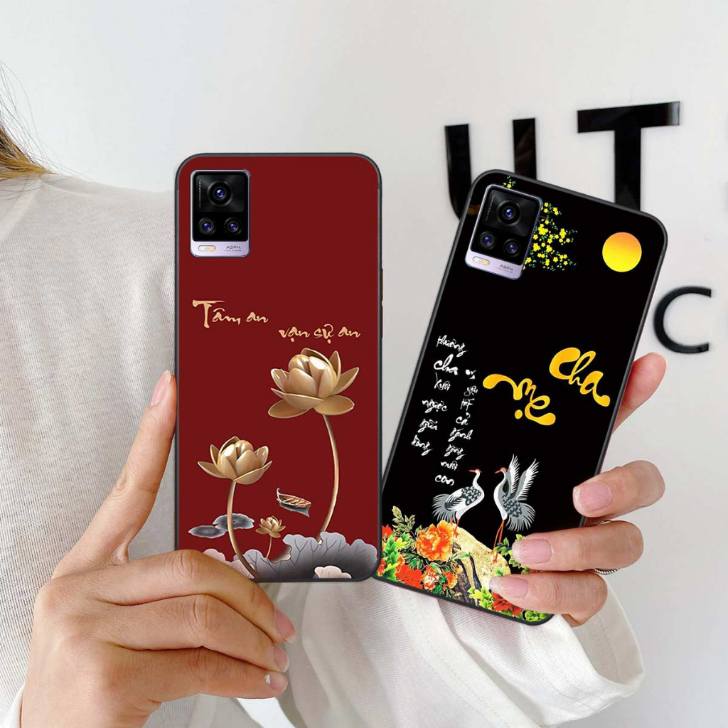 Ốp lưng Vivo V20 hình hoa tâm an vạn sự an, thư pháp ý nghĩa, rẻ bền đẹp