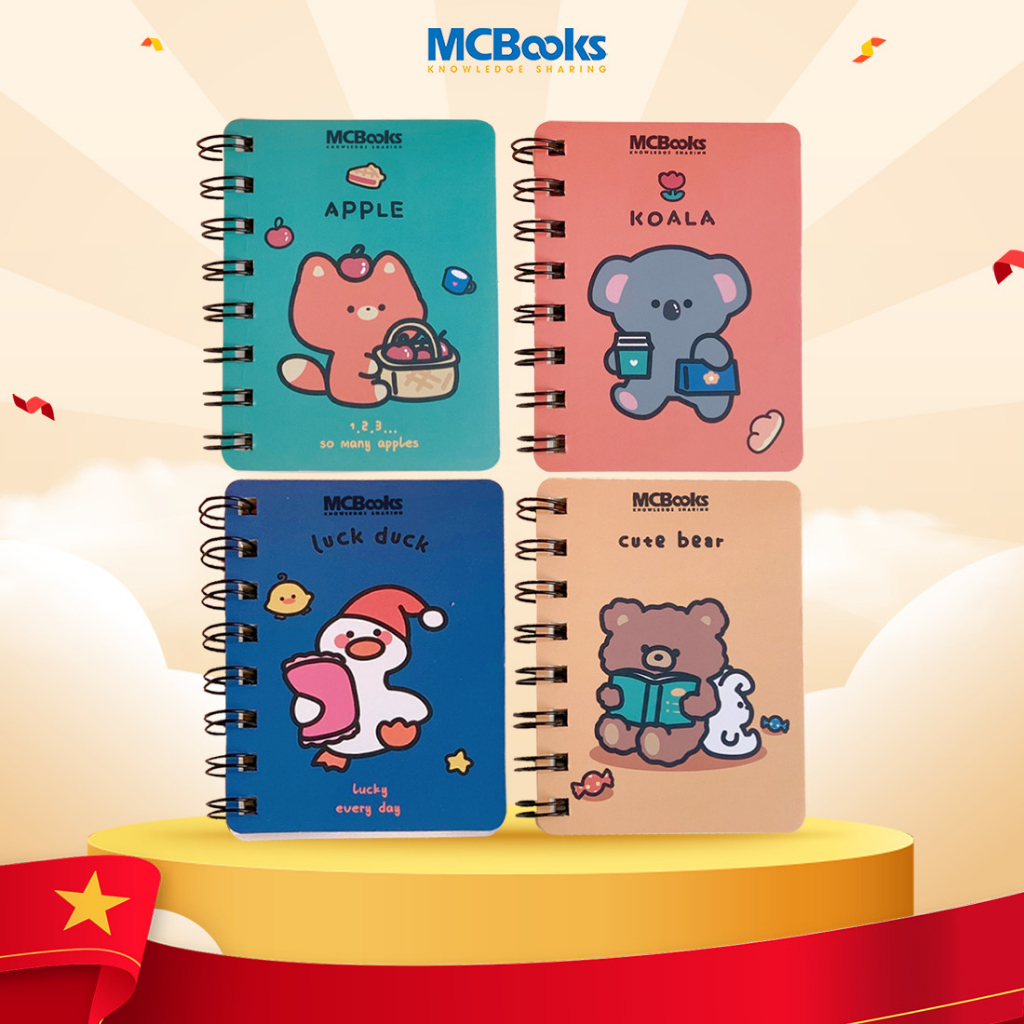 Sổ tay ghi chép A7 gáy xoắn 120 trang học ngoại ngữ MCBooks - Kẻ ngang - Màu ngẫu nhiên