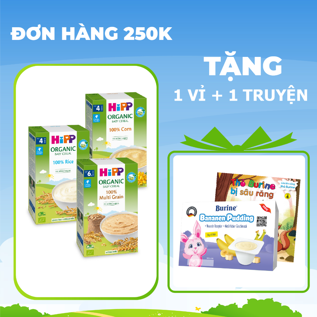 Bột ăn dặm HiPP (Burine) 100% ngũ cốc Organic, không chứa sữa 200g (Tối ưu cho trẻ dị ứng đạm sữa)