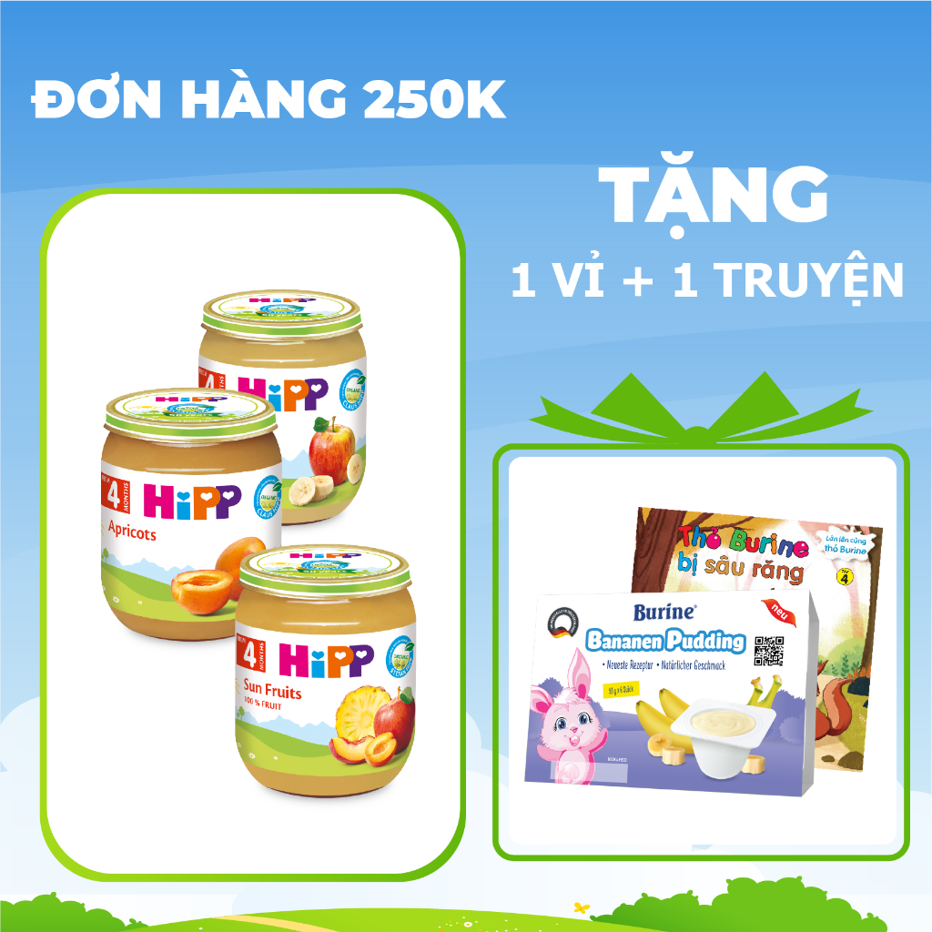 Dinh dưỡng đóng lọ trái cây ăn dặm Organic HiPP (Burine) dành cho bé từ 4 tháng tuổi - Nhập khẩu châu Âu