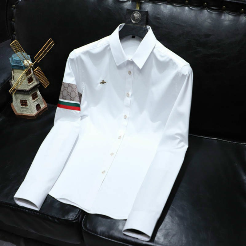 Áo So Mi Tay Dài Nam Chất Lụa Phối Hoạ Tiết Hoa Văn Tay Phong Cách Hàn Quốc