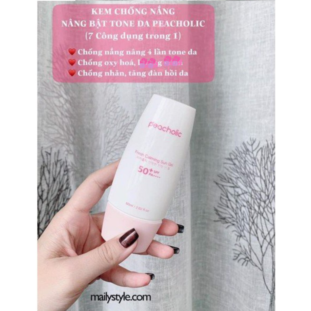 Kem Chống Nắng Nâng Bật Tone Peacholic Fresh Calming Sun Gel SPF 50+ PA++++ ( mẫu cũ)