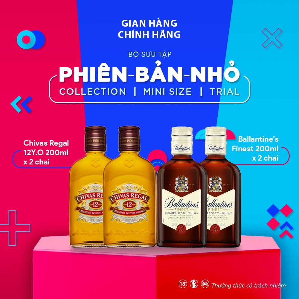 Bộ Sưu Tập 4 chai Whisky Chivas Regal 12YO 200mlx2 và Ballantine's Finest 200mlx2 Giá Tốt