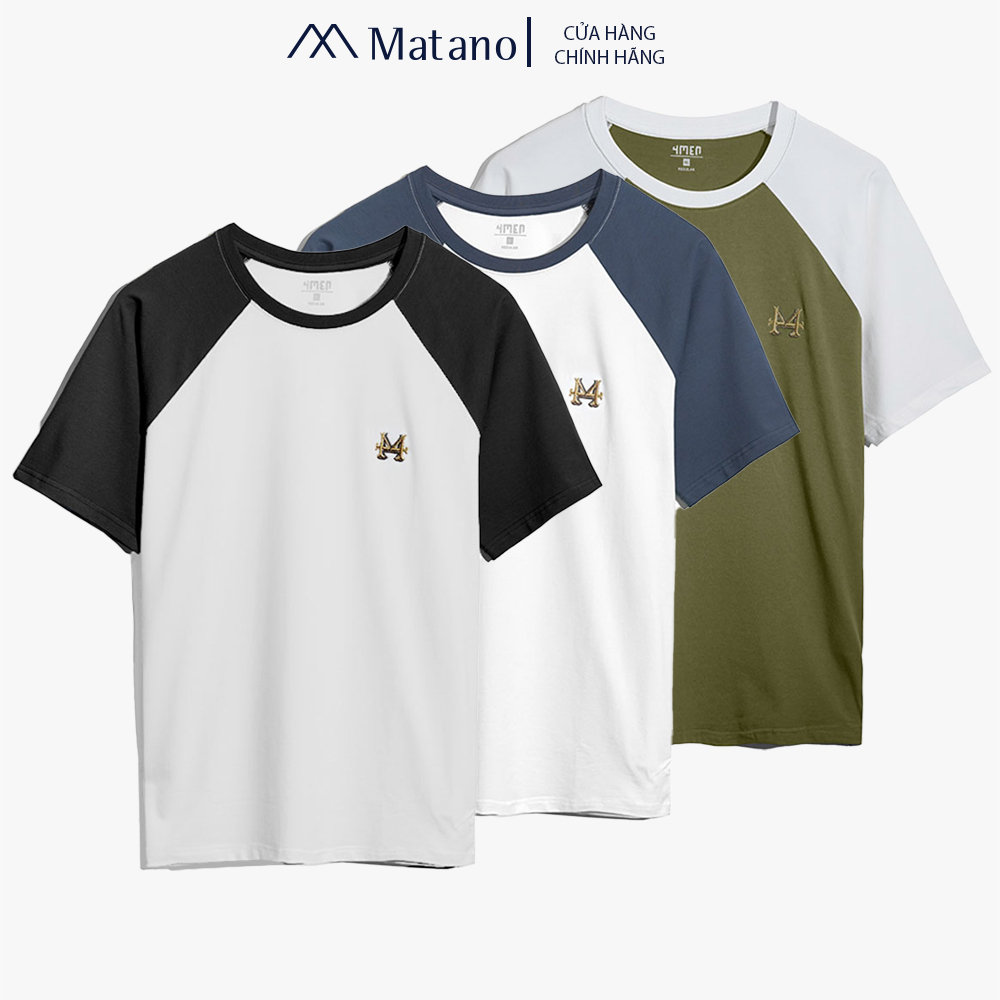 Áo Thun Nam Phối Tay RAGLAN Thêu 4M MATANO AT059 form suông thoải mái vải cotton thoáng mát, thấm mồ hôi, co giãn