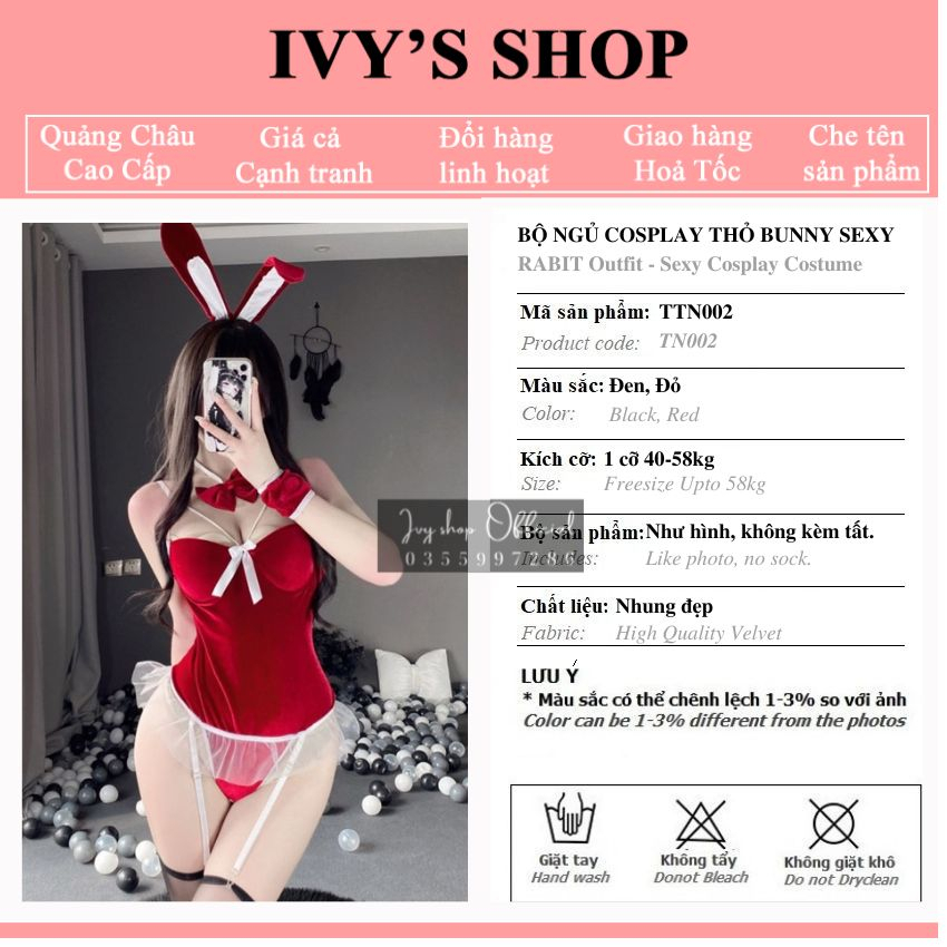 Cosplay Thỏ Nhung Sexy Đồ Ngủ Hoá Trang Nữ Thú Cưng Gợi Cảm Thỏ Bunny - TN002 - Ivyshop