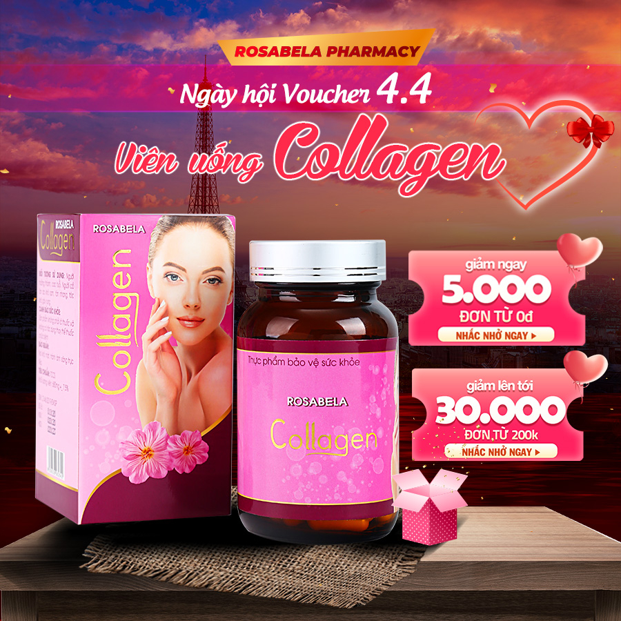 Viên uống bổ sung collagen trắng căng mịn da Collagen Rosabela, đẩy lùi quá trình lão hoá (60 viên nang)