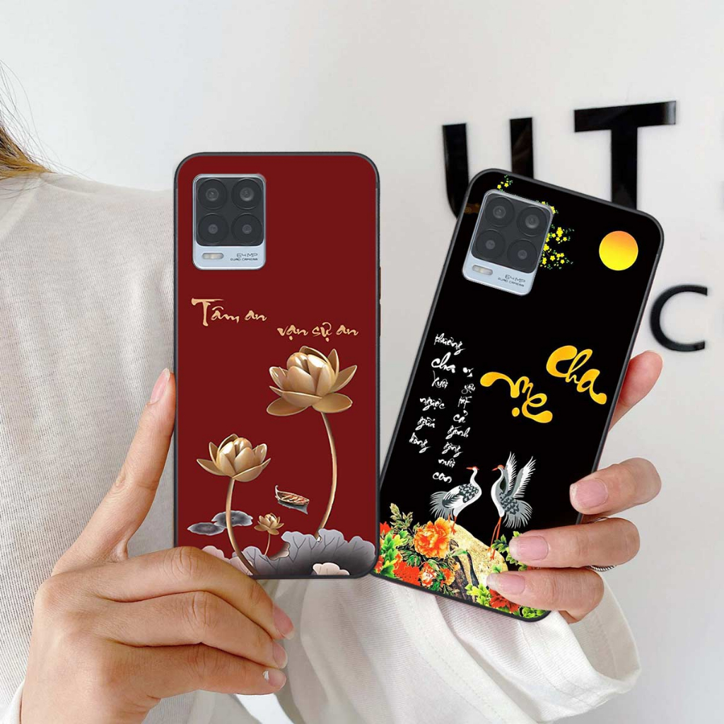 Ốp lưng Realme 8 hình hoa tâm an vạn sự an, thư pháp ý nghĩa, rẻ bền đẹp