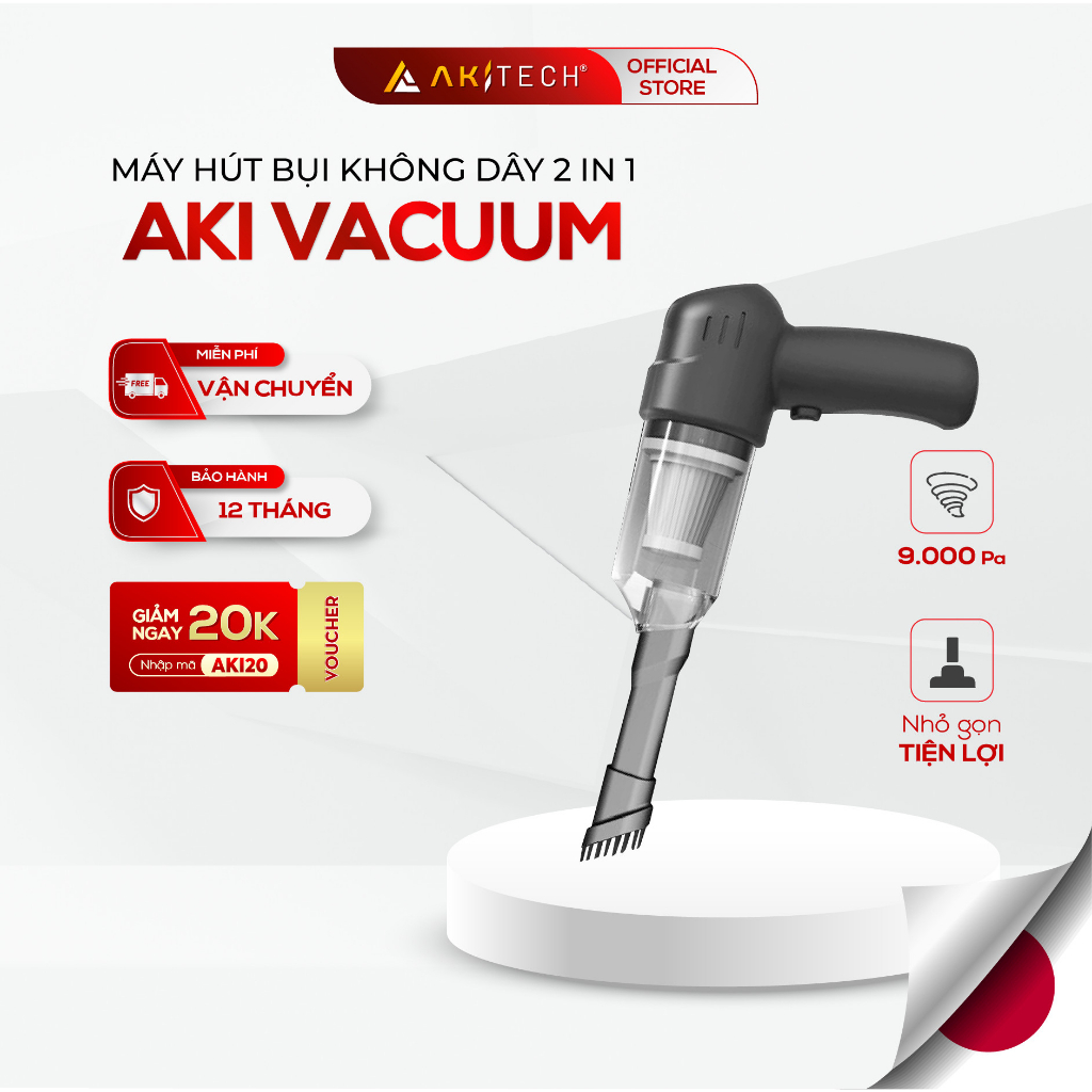 Máy hút bụi cầm tay không dây mini AKI VACUUM hút bụi xe hơi, ô tô, giường, nệm, sofa, lực hút 6000PA