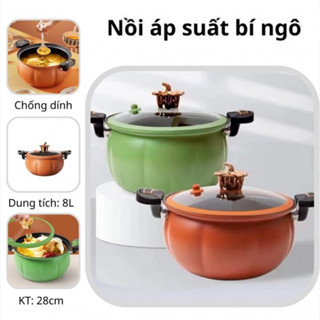 Nồi Áp Suất Điện, Nồi Áp Suất Bí Ngô Chống Dính 8L Thông Minh - Nồi Hầm 28cm 4in1 Hầm Gà, Cháo, Nồi Chiên, Xào Nấu