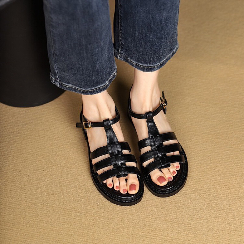 Giày Sandal xăng đan nữ Quai Chữ T quai rọ Thiết Kế Đơn Giản Phong Cách Roman
