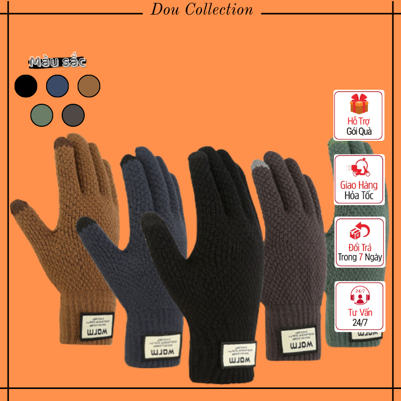 Găng tay len unisex, Bao tay len nam nữ màu trơn giữ ấm WARM chạm màn hình cảm ứng - Touchscreen Gloves - Mã GT005
