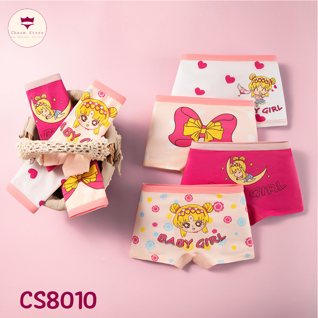 BabyBooFashion Set 4 quần chip đùi bé gái từ 10-45kg  siêu dễ thương, chất cotton cao cấp mềm mịn với da bé