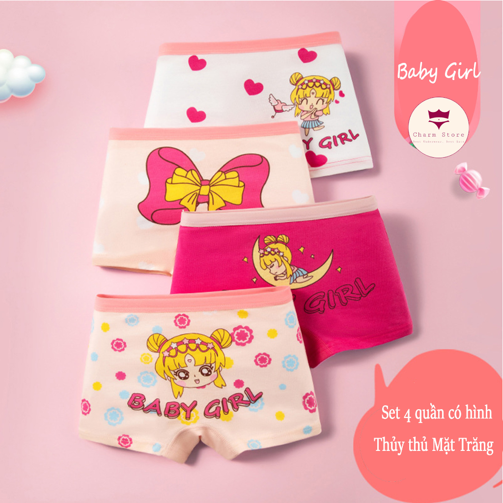 BabyBooFashion Set 4 quần chip đùi bé gái từ 10-45kg  siêu dễ thương, chất cotton cao cấp mềm mịn với da bé
