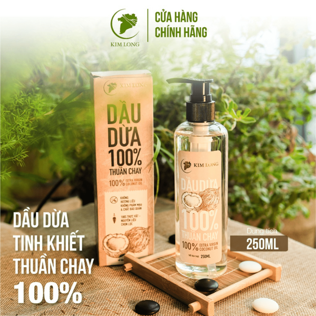 Dầu Dừa Kim Long nguyên chất 100%  - Thuần chay - Hỗ trợ dưỡng da, dưỡng tóc, dưỡng môi, ngừa rạn da