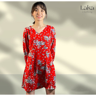 LAKA CLOTHING - Đầm hoa đỏ Hàn Quốc
