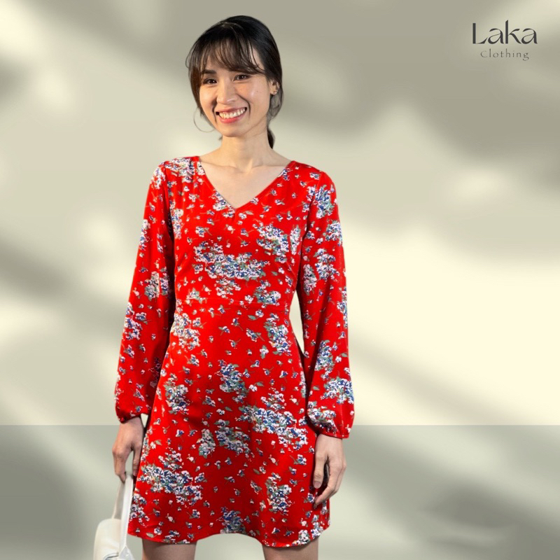 LAKA CLOTHING - Đầm hoa đỏ Hàn Quốc