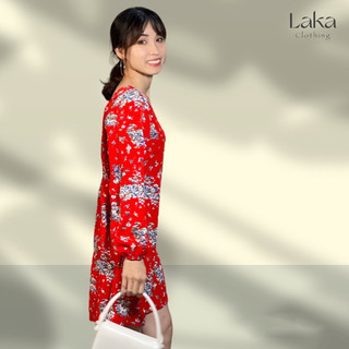 LAKA CLOTHING - Đầm hoa đỏ Hàn Quốc
