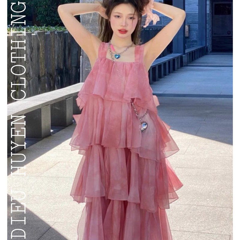 Đầm Hai Dây Màu Hồng Cao Cấp Mùa Hè Phong Cách Mới 2023 Retro Vintage Taobao