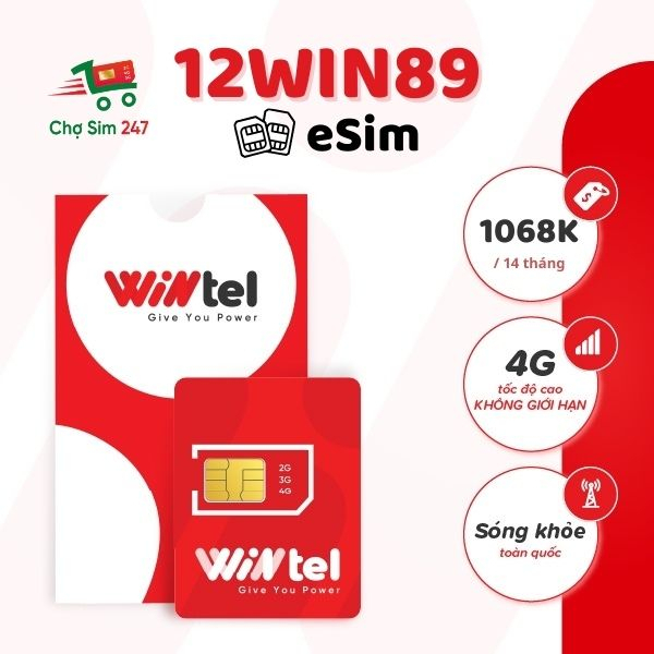 eSim Mobicast Wintel Reddi 12WIN89 - Data tốc độ cao không giới hạn, 8GB phát hotpots (Gói 12 tháng)