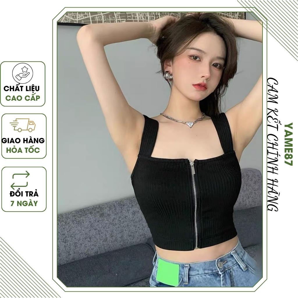 Áo croptop - áo bara - Áo Khóa trước có 2 dây bản to che phủ vai có trung năng động trẻ trung hàng cao cấp