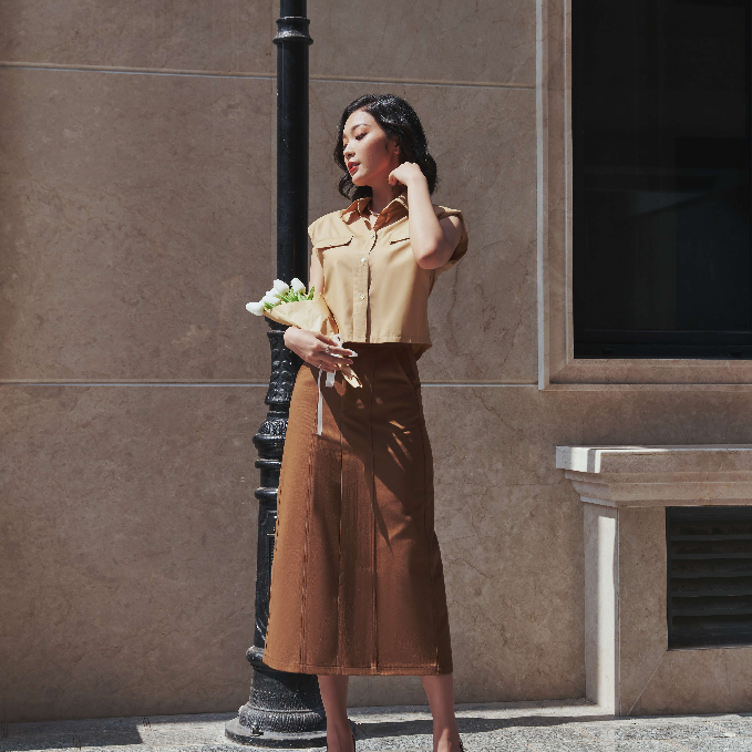 Chân Váy Kaki Viền Chỉ Nổi SALOM - Cici Skirt