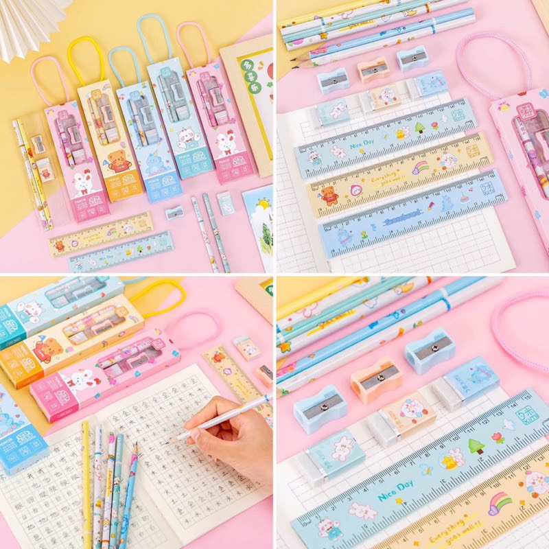 Set 5 Món Dụng Cụ Học Tập Trong Hộp Có Quai Xách Cute