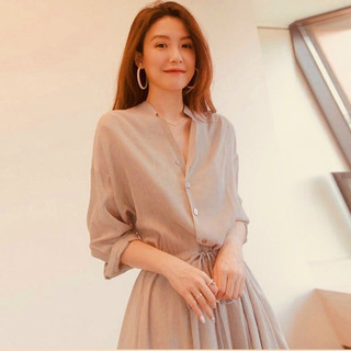 Đầm kem cổ trụ rút eo (kèm hình thật)