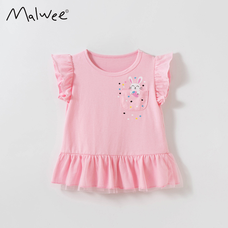 Mã 52371 áo thun hè bé gái màu hồng tay cánh tiên phối chân áo viền ren mềm duyên dáng của Malwee