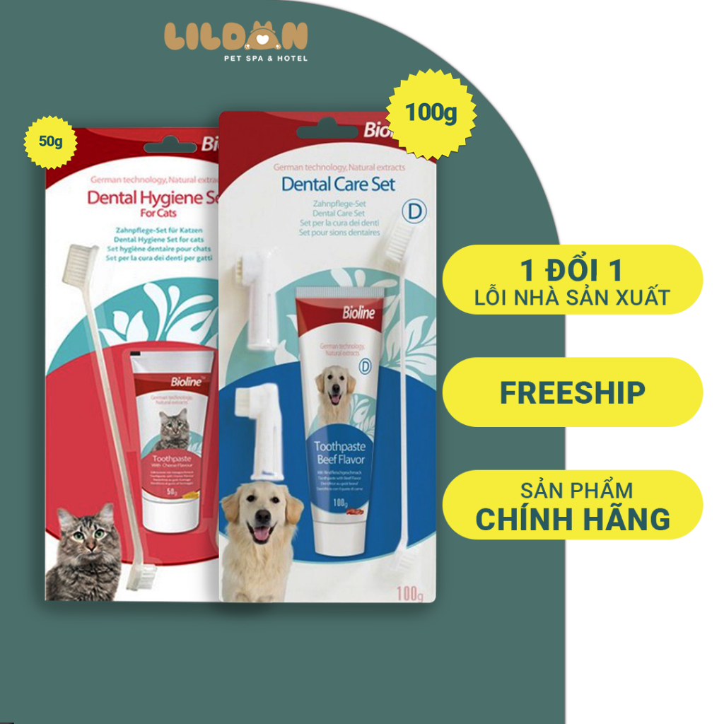 BIOLINE Bộ Bàn Chải và Kem Đánh Răng Chăm Sóc Răng Miệng Cho Chó Mèo