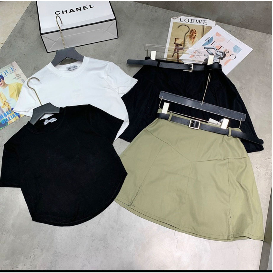 set chân vay kakki kèm đai mix áo zip mua 1 được 3 bộ siêu xinh-Minxy shop