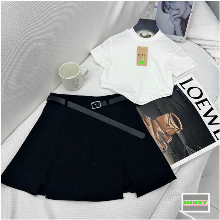 set chân vay kakki kèm đai mix áo zip mua 1 được 3 bộ siêu xinh-Minxy shop