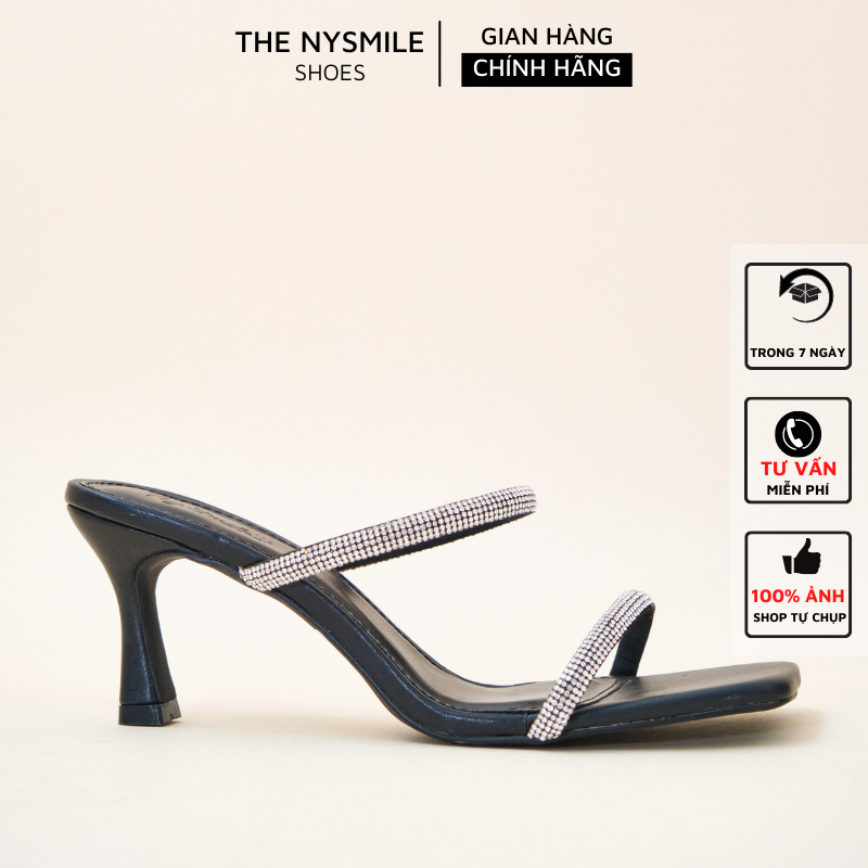 Dép guốc 7cm 2 quai đính đá cực chảnh - The NySmile - OTTO